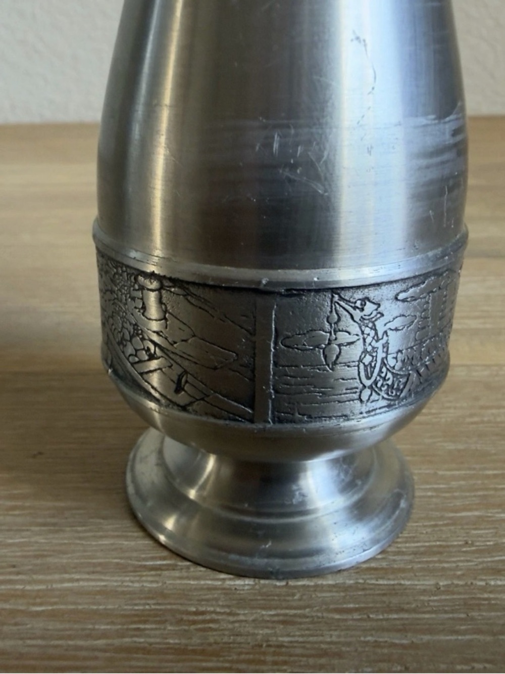Vintage Pewter Skinny Bud Vases And Pitcher 8” and 6” Tall Silver Color Set of 2 - Picture 3 of 16